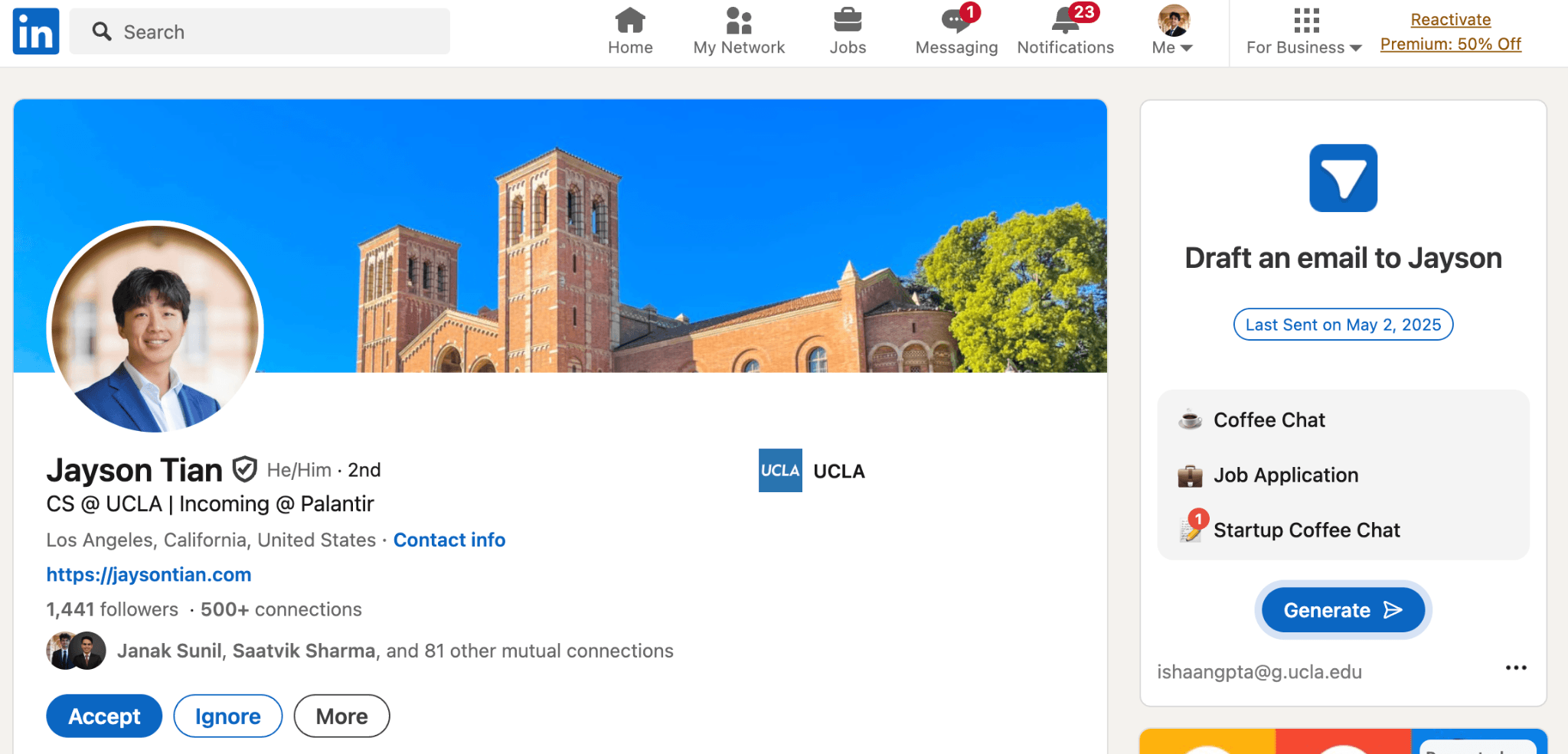 Linkmail generated email draft